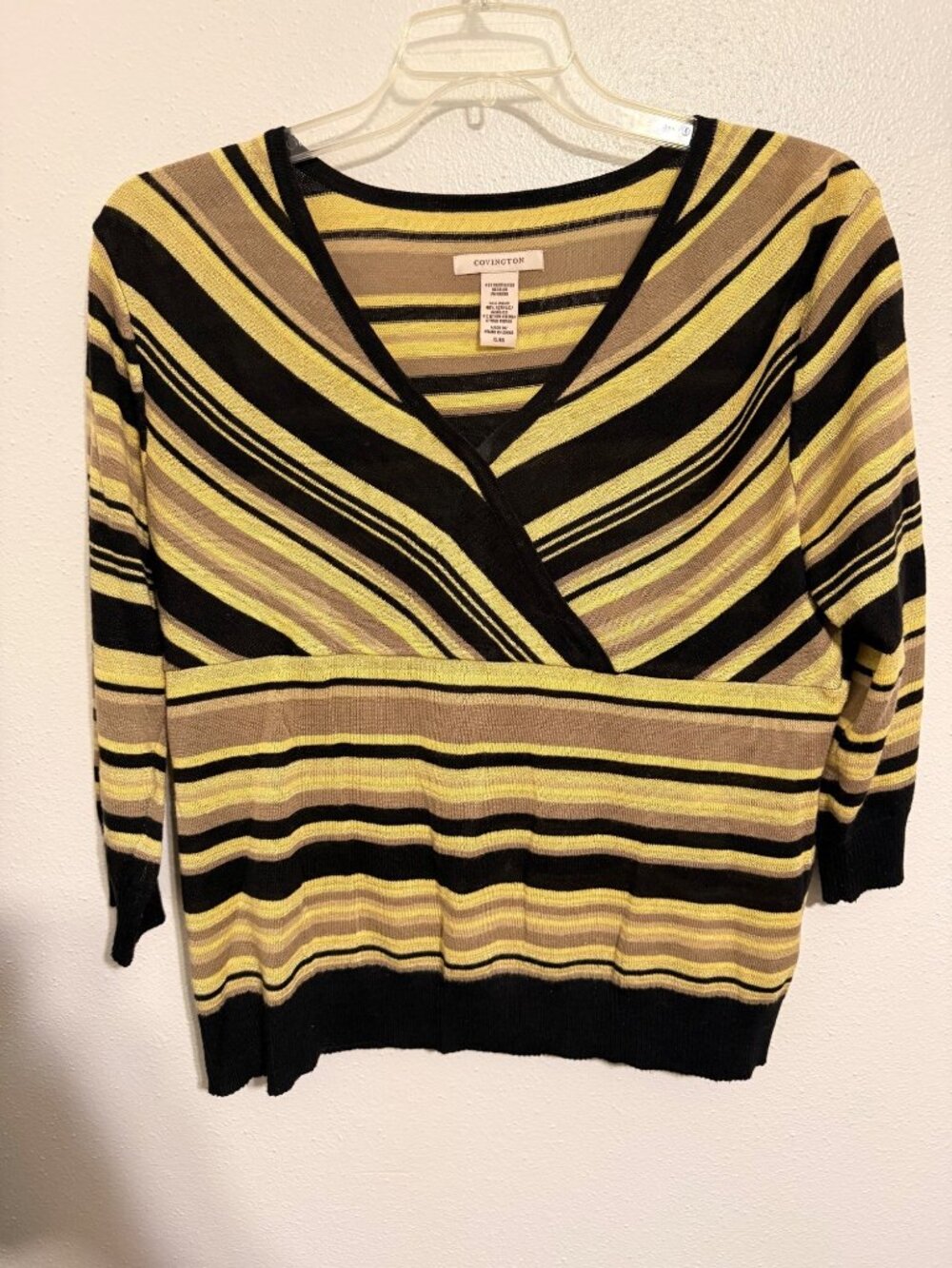Covington Top Yellow Black Diagonal Stripe Glitter Womans XL